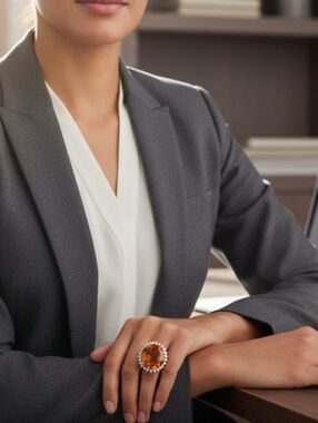 Elegant Sunflower Citrine Diamond Ring .925 Sterling Silver Ring ~ New VINTAGE